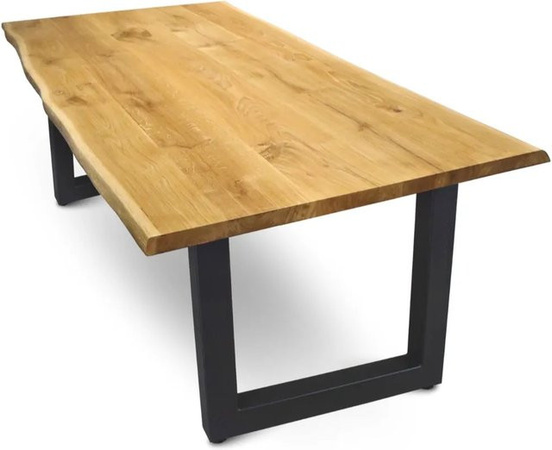 DELUKE Massivholz Esstisch RAGNAR aus Eiche mit Baumkante und U-Gestell, Farbe: Eiche Braun, B/T: 200 x 100 cm