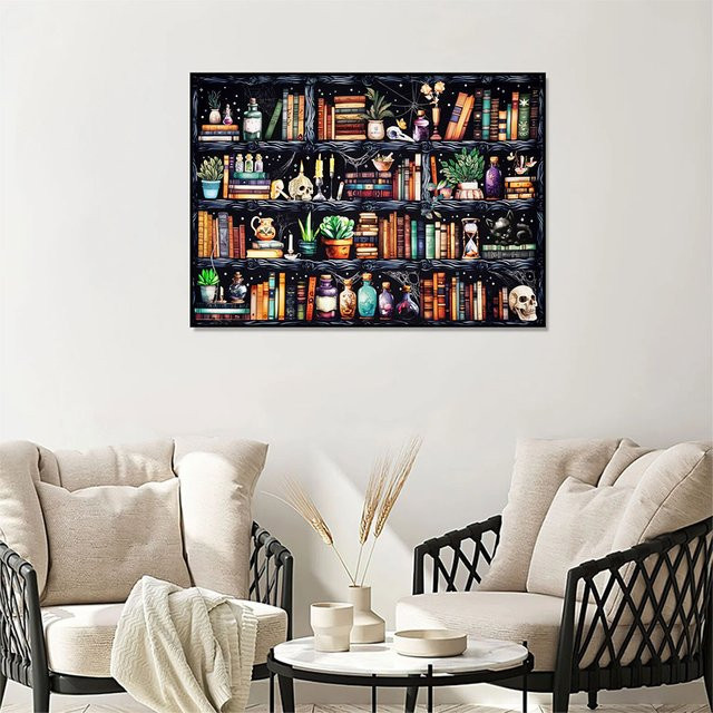 NUOYING Diamant-Stickerei DIY Set Bücherregal-Landschaft mit Topfpflanzen in Multicolor, Full Round Mosaik-Malerei - Bild 1
