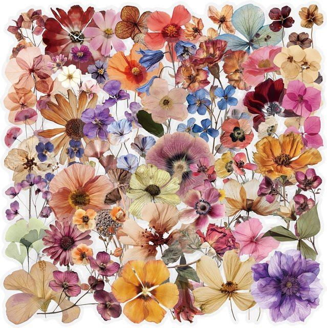 50 Stück Transparente Retro Trockenblumen-Aufkleber in Multicolour für dein DIY-Scrapbooking und zur Dekoration von Laptop oder Notizbuch - Bild 1