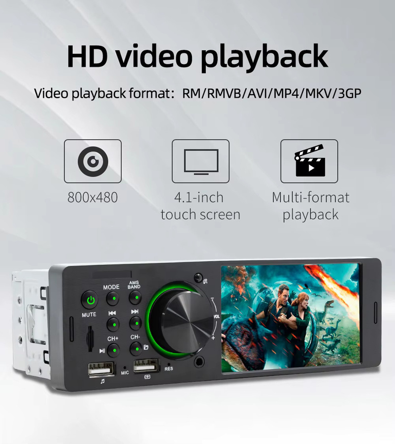 BQCC 1 DIN Autoradio mit 4,1 Zoll Display, Bluetooth, MP5-Player, USB-Ladefunktion und Fernbedienung in Schwarz - Bild 2