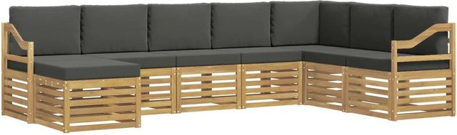 vidaXL Outdoor-Sofagarnitur 8-teilig in L-Form aus Akazienholz mit Polsterkissen in Weiß und Anthrazit - Bild 1