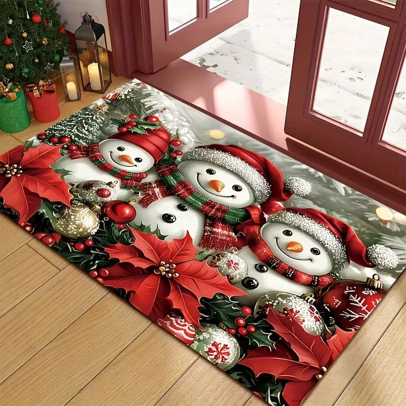 Rutschfeste und schmutzabweisende VIKAMA Fußmatte mit Weihnachtsschneemann-Motiv für Badezimmer und Balkon - Bild 2