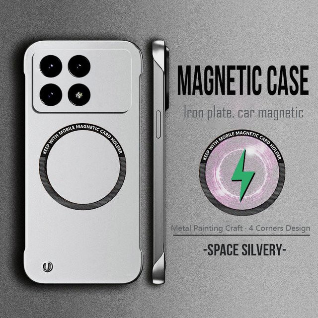 Magnetische Metallmalerei Handyhülle für Xiaomi Poco X6 F6 F5 Pro F3, ultra-dünn und rahmenlos, Farbe: Schwarz, kompatibel mit Wireless Charging - Bild 1