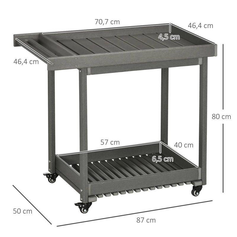 Outsunny Servierwagen aus Kunststoff in Dunkelgrau, modern und matt, B/H/L: 50 x 87 x 80 cm - Bild 3