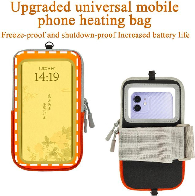 Wasserdichte Thermo-Telefonhülle in Orange mit Touchscreen-Funktion als Schutztasche für Skifahren, Snowboarden und Outdoor-Aktivitäten im Winter - Bild 1