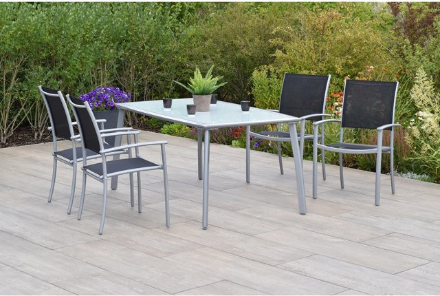 Merxx Milano 5-tlg. Gartenmöbel-Set mit Tisch aus Aluminium in Schwarz, B/T: 150 x 90 cm - Bild 1