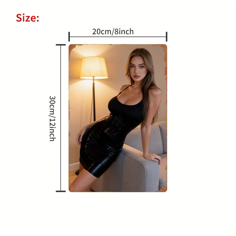 CIFBUY Designer-Metallblechschild mit weiblichem Motiv in Schwarz, Rechteckiges Wanddekor für Wohnzimmer und Spielzimmer, B: 20,32 cm, H: 30,48 cm - Bild 2