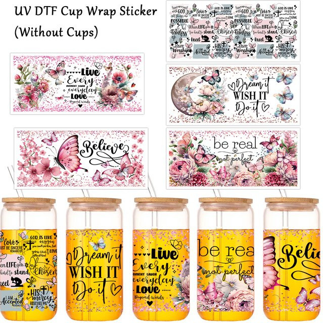 Wasserdichter DTF Becher Wickel Aufkleber für 16 oz Gläser und Wasserflaschen, Multicolour - Bild 1