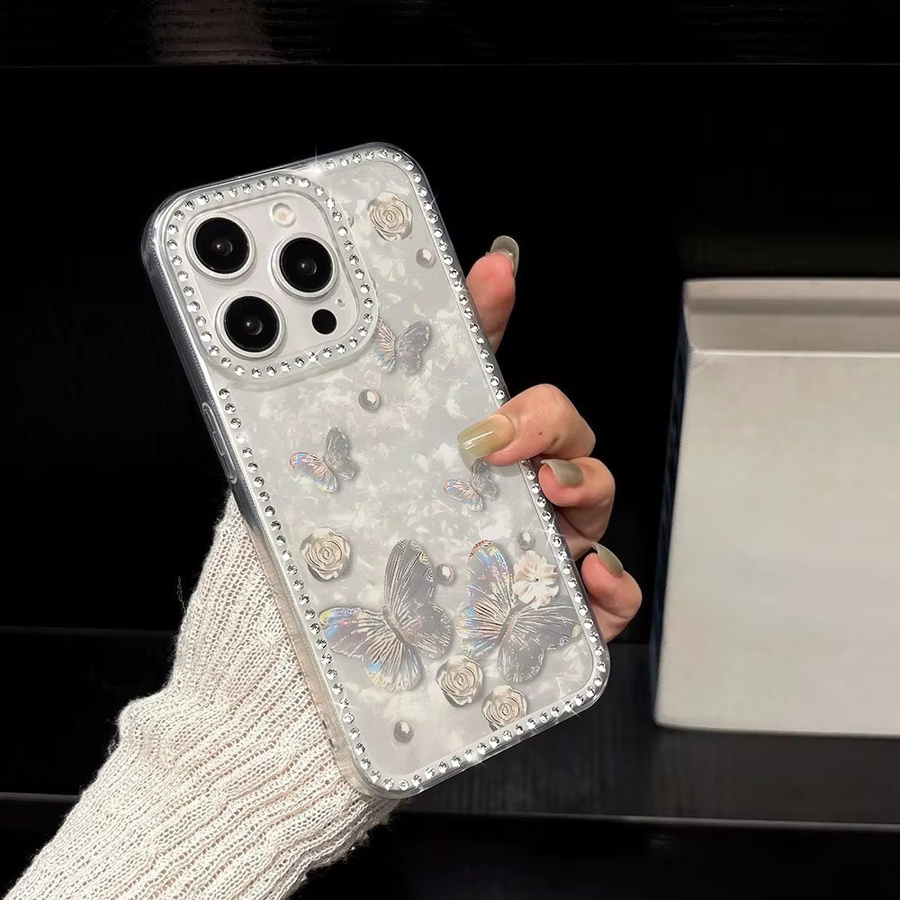 Bling Diamond Laser Butterfly Silikonhülle für iPhone 17 Pro Max 16 15 14 13 12 11 Air, transparent, stoßfest - Bild 3