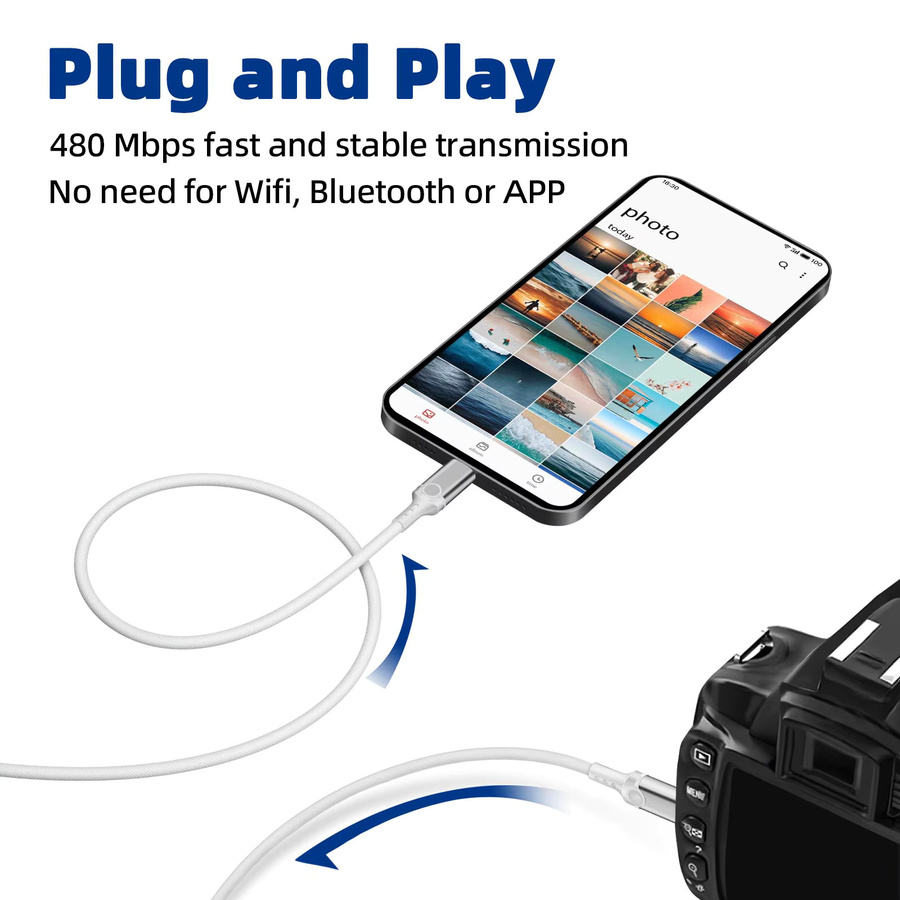MFi-zertifizierter Kamera-Adapter mit Lightning auf Mini-USB-Kabel für den Import von Fotos und Videos von Canon und Nikon Kameras auf dein iPhone 14, 13, 12 oder XR - Bild 2