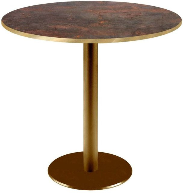 RestooTab Tisch Rome rund mit Metallplatte in Verrost-Optik und goldmetallic Gestell, H: 75 cm, Ø: 70 cm - Bild 1