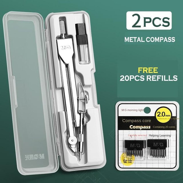 Professioneller Metallzirkel Super Six in Silber mit Bleistiftminen für Schule und Zeichnen - Bild 1