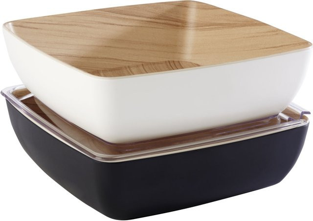 Salatschale FRIDA von Assheuer aus Melamin, quadratisch, beige/schwarz, B/T/H: 25 x 25 x 7,5 cm - Bild 2