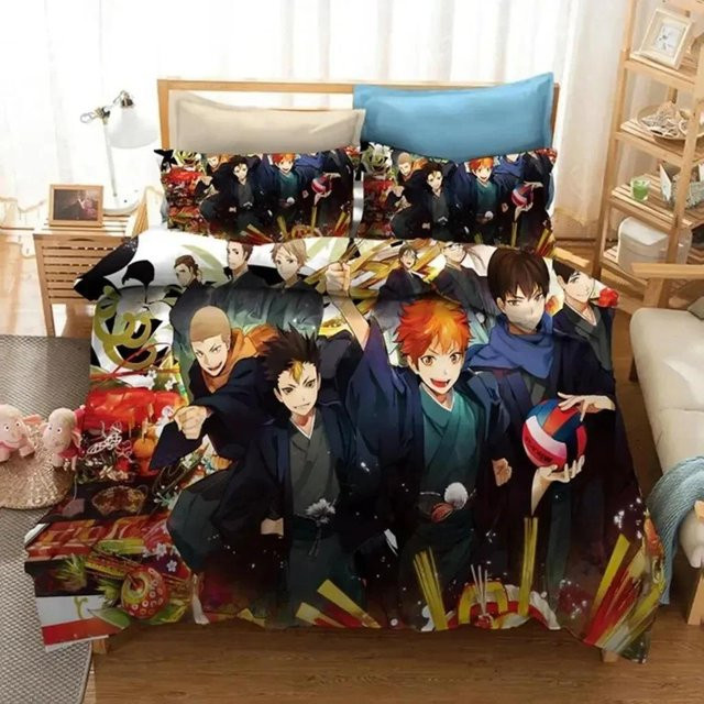 Haikyuu Anime Bettwäscheset aus Mikrofaser mit Bettbezug und Kissenbezug, Mehrfarbig, Breite: 135 cm, Länge: 200 cm - Bild 1