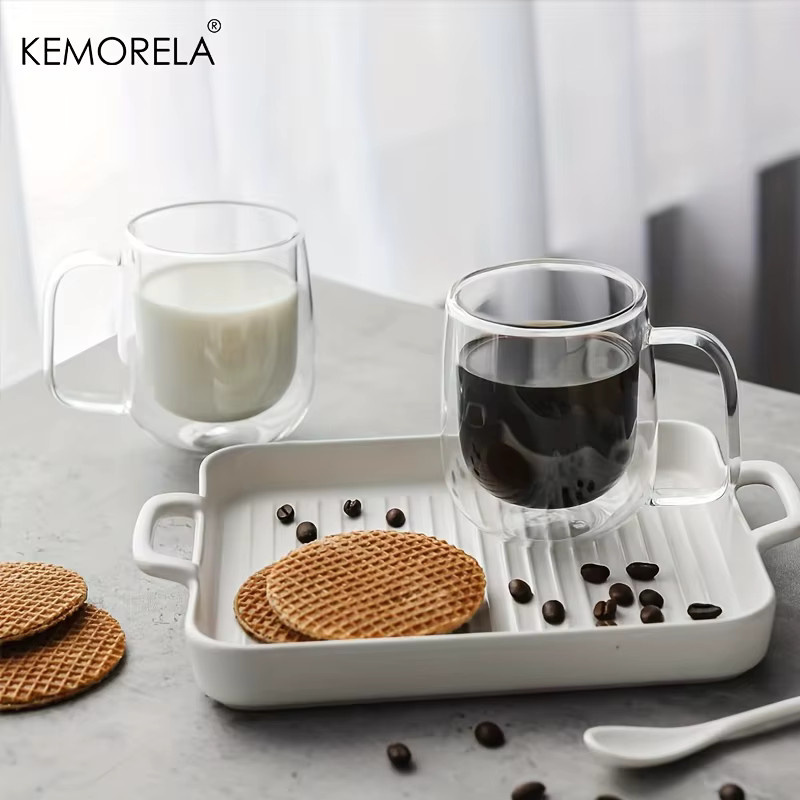 KEMORELA Doppelwandige Kaffeetasse aus Klarglas mit Griff, transparent, 250 ml - Bild 2