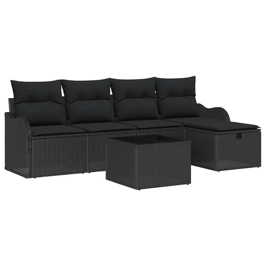 vidaXL Gartensofa-Set aus Poly-Rattan in Schwarz mit 6 Kissen und Tisch - Bild 2