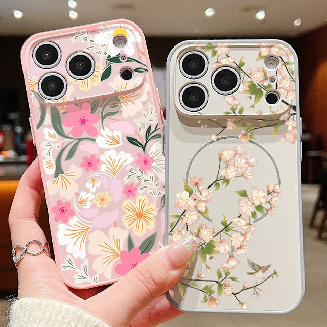 MOESOE Magnetische Handyhülle mit Blumenmuster für iPhone 17 Pro Max, 16, 15, 14, 13 Pro Max mit MagSafe Unterstützung und harter Rückseite in Multicolour und Blau - Bild 1