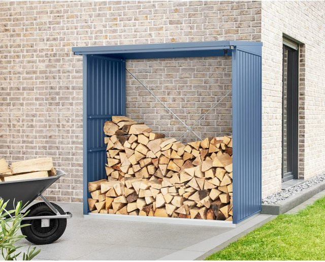 Ecostar Kaminholzregal Trend-V aus Metall in Taubenblau, B/H/T: 181,4 x 198 x 102,5 cm - Bild 1