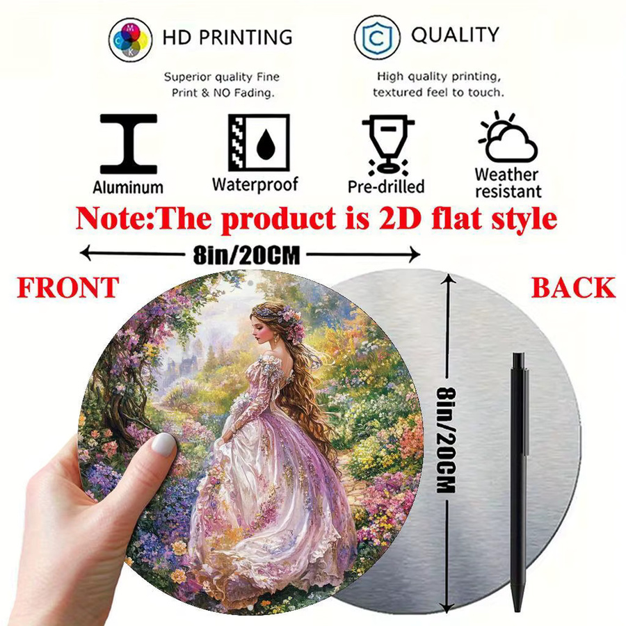 Potdemiel Rundes Aluminiumschild mit floralem Vintage-Design in Multicolour, Durchmesser: 20 cm - Bild 3