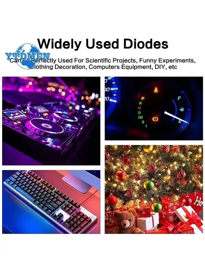 YTDMEN 50er Set Diffuse LED Dioden 5mm 20mA in Weiß, Grün, Rot, Blau und Gelb/Orange für DIY Elektronik-Kits - Bild 3