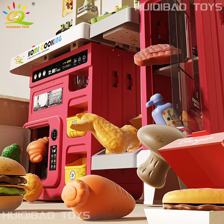 HUIQIBAO TOYS 3in1 Baby Spielküche mit Spülmaschine, Waschbecken und Grill in Rot - Bild 2