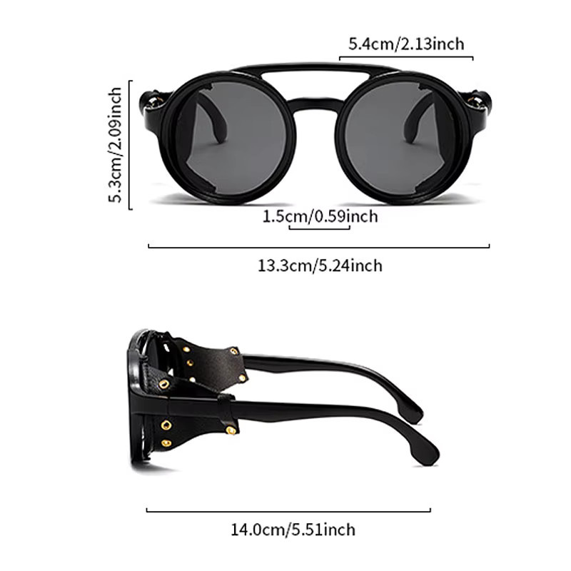 Sonnenbrille Retro Runde Steampunk, Vollrand, Kunststoff, Schwarz, Unisex - Bild 3