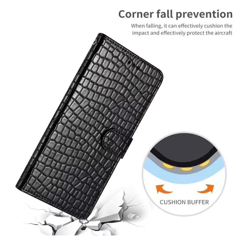 Leder Flip Wallet Kartenetui Hülle im Krokodilmuster für Apple iPhone 16 E in Blau oder Schwarz - Bild 2