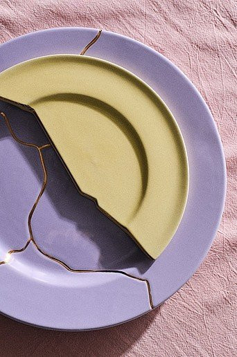 Jotex THE HALF PLATES Beilagenteller aus Keramik im 6er-Pack, Gold und Multicolour - Bild 1