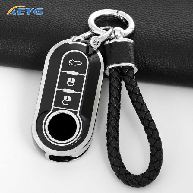 Aeyg TPU Auto Klappschlüssel Hülle in Schwarz für Fiat 500 Ducato Punto Panda Lancia Musa sowie Citroen Jumper und Peugeot Boxer - Bild 1