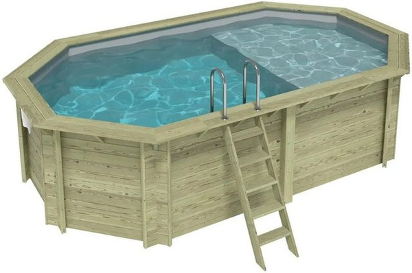 ALTANKA Holzpool Nemo achteckiger Aufstellpool in Grau mit Liegefläche B: 579 cm, T: 349 cm, H: 145 cm
