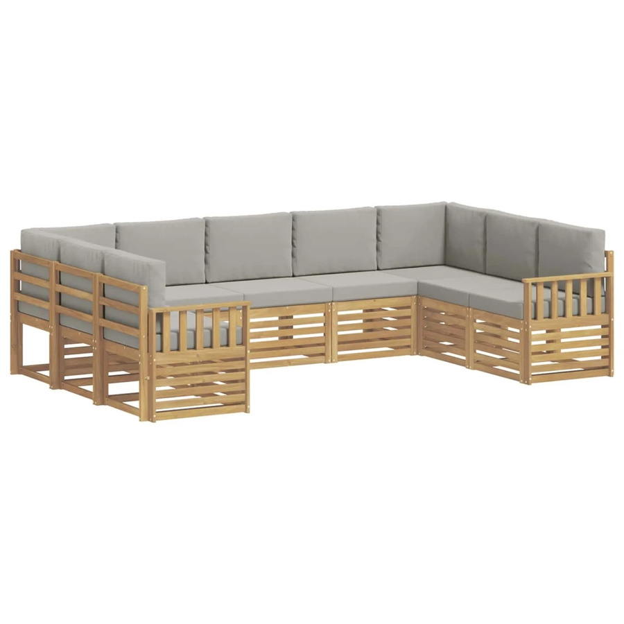vidaXL Outdoor-Sofagarnitur 7-teilig in L-Form aus Akazienholz mit Polsterung in Weiß und Hellgrau - Bild 2