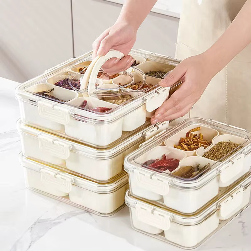 JYN Gewürzbox mit Deckel und Unterteilung in 4 oder 8 Fächern aus Kunststoff zur Aufbewahrung von Gewürzen, Nüssen oder Snacks - Bild 2