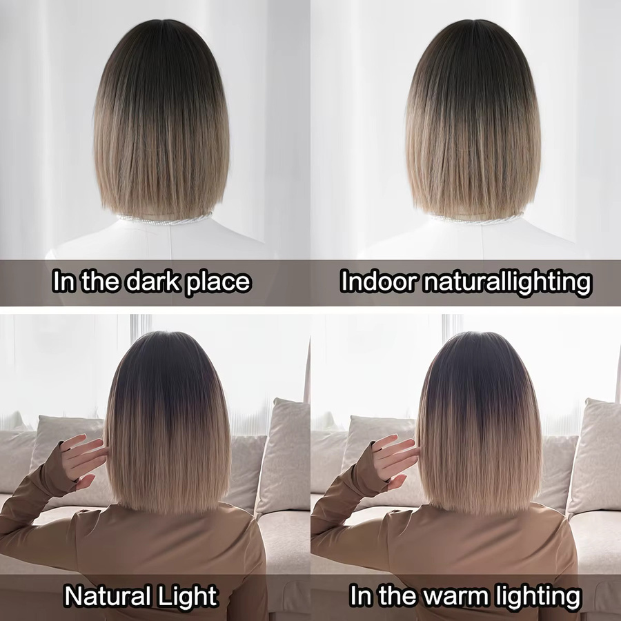 7JHH WIGS Bob-Perücke, synthetisch, Ombre Schwarz-Hellbraun, Damen - Bild 3