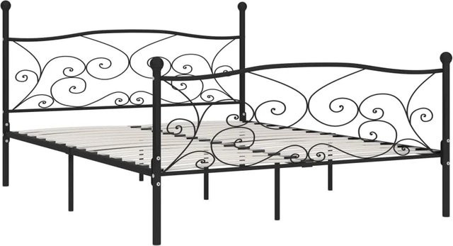 vidaXL Bettgestell mit Lattenrost aus Metall und Sperrholz in Schwarz, B/T/H: 180 x 200 x 105 cm - Bild 1
