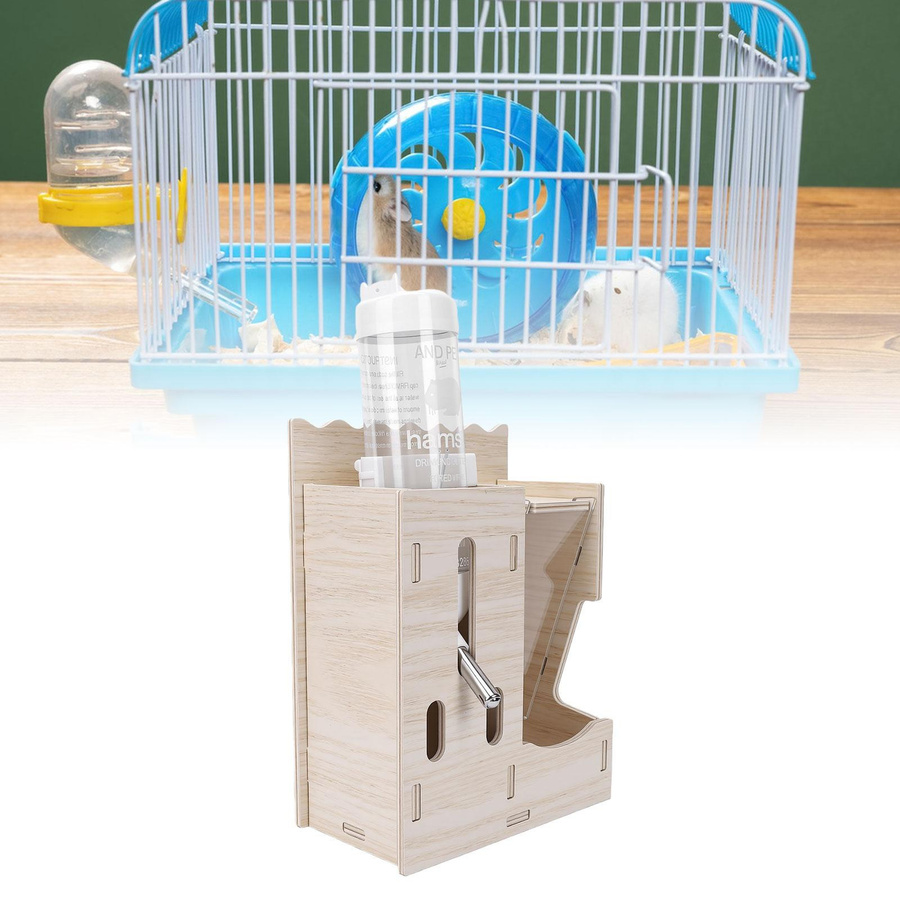 KaiSai 2-in-1 Hängende Wasserflasche aus Holz und Kunststoff als Automatischer Wasserspender für Hamster, Rennmäuse und Igel - Bild 2