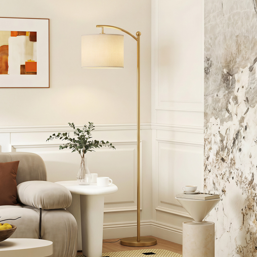 HOMCOM LED Stehlampe Gold mit Stoffschirm, stufenlos dimmbar mit Timer und Fernbedienung - Bild 2