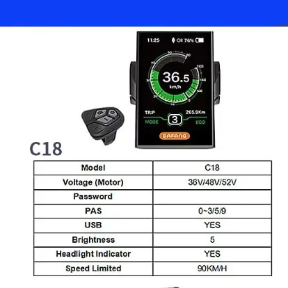 Bafang DPC18 Original Display für Elektrofahrräder mit USB-C Port, Schwarz, 5-Pin Weiblich UART, passend für 8fun BBS E-Bike Mittelmotoren - Bild 4