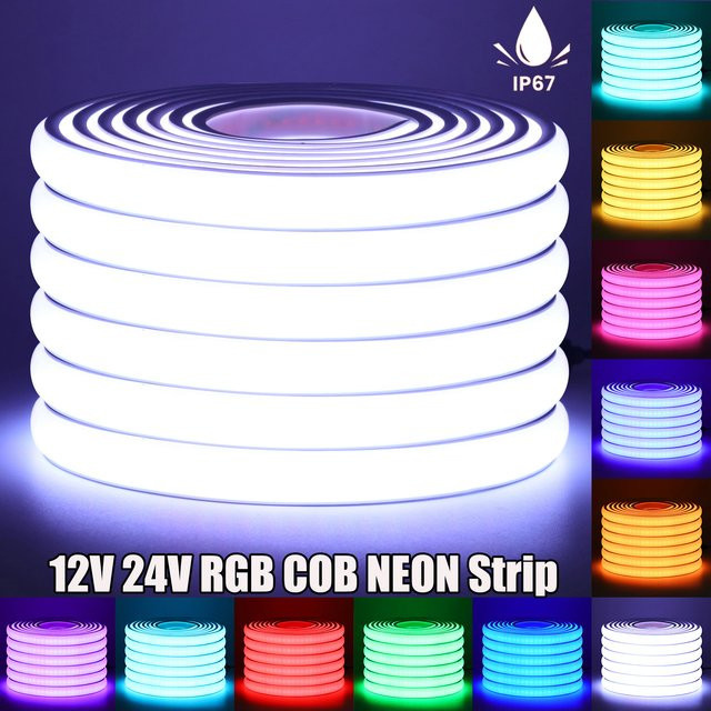 HEGEHE RGB COB Neonstreifen in Multicolour, IP67 Wasserdicht, flexibler Silikonschlauch mit 576 LEDs/m für die Dekorbeleuchtung von Haus und Garten - Bild 1