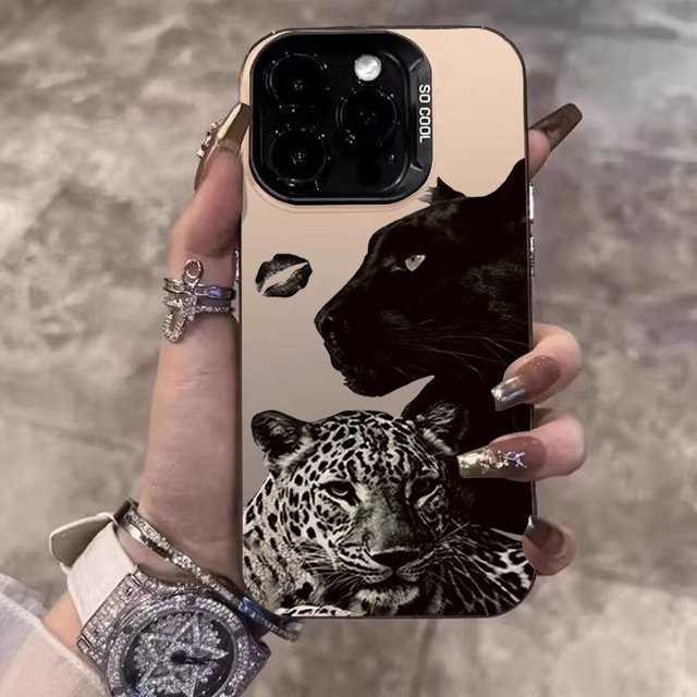 Silberne Handyhülle mit Leopardenmuster für Apple iPhone Modelle, galvanisiertes Design - Bild 1