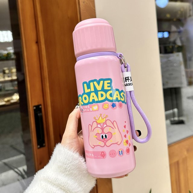 Yiran Furniture Thermos Tasse für Kinder und Studenten aus Edelstahl mit Strohhalm, 500ml, in Weiß, Blau, Lila oder Pink - Bild 1