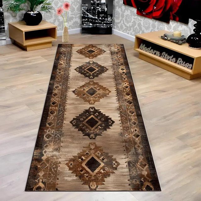 Bohemianischer Läuferteppich von Lodestar in Grün und Braun, Vintage Marokkanischer Design-Teppich aus Polyester, B/T: 50 x 150 cm - Bild 1