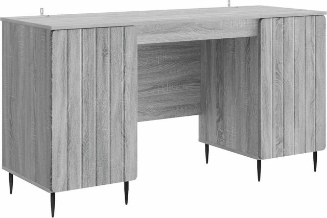 vidaXL Schreibtisch in Grau, minimalistisches Design aus Holzwerkstoff und Metall, B/T/H: 142,5 x 50 x 75 cm - Bild 1