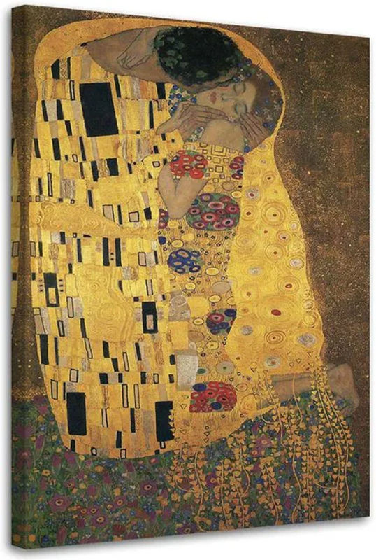 Feeby Leinwand Porträt Der Kuss von Gustav Klimt in Gold, B/H: 60 x 40 cm - Bild 1