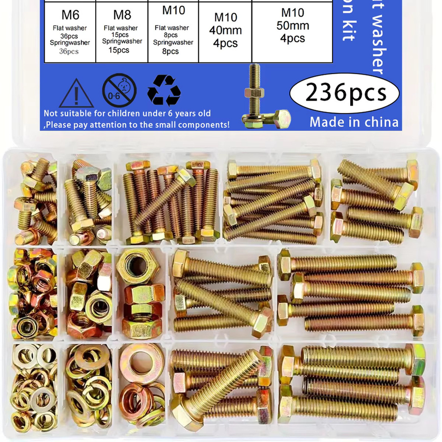 236-teiliges Set aus farbig beschichteten verzinkten Sechskantschrauben, Muttern und Unterlegscheiben in den metrischen Größen M6, M8 und M10 aus Stahl - Bild 4