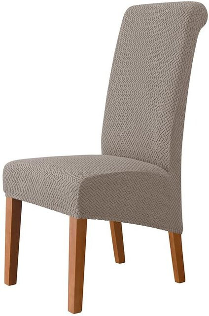 Gisele Jacquard Stuhlbezug Stretch XL mit langem Rücken, schmutzabweisend, Khaki/Beige - Bild 1