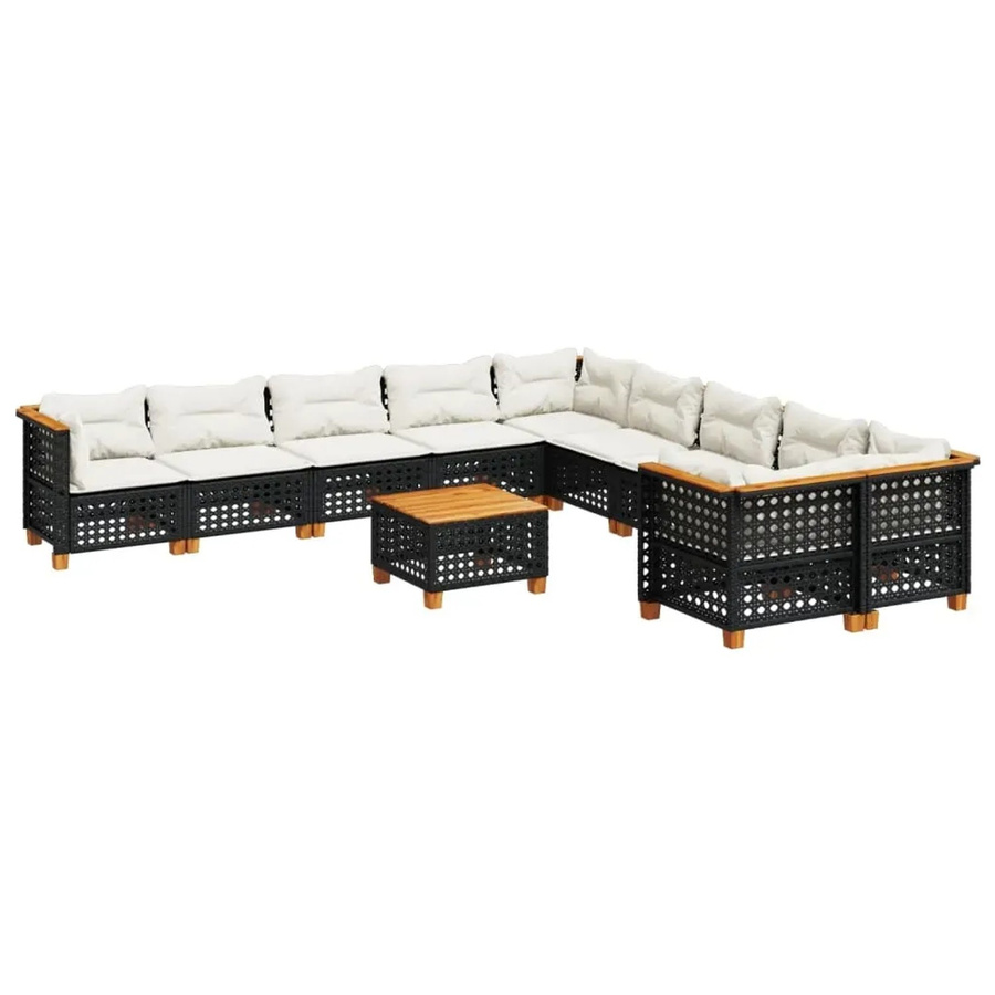 vidaXL 11-teilige Garten-Sofagarnitur aus Poly-Rattan und Akazienholz in Schwarz mit cremeweißen Kissen - Bild 2