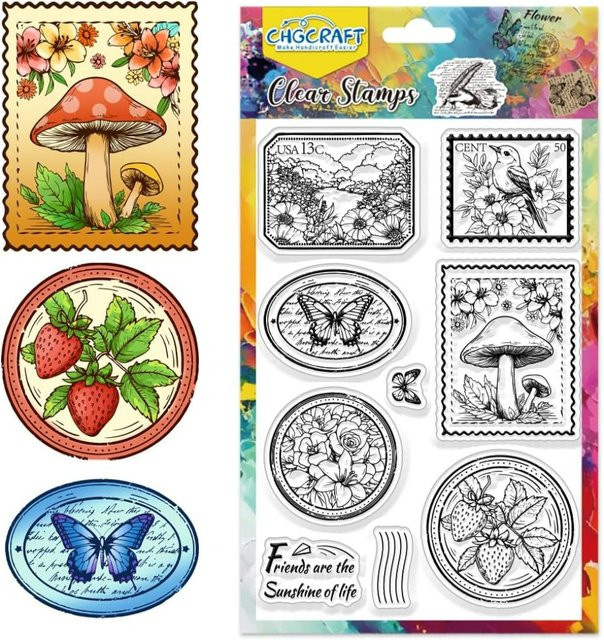 Vintage Blumen und Musik Motiv Klarsichtstempel aus Kunststoff für DIY Scrapbooking und Fotoalben, Transparent - Bild 1