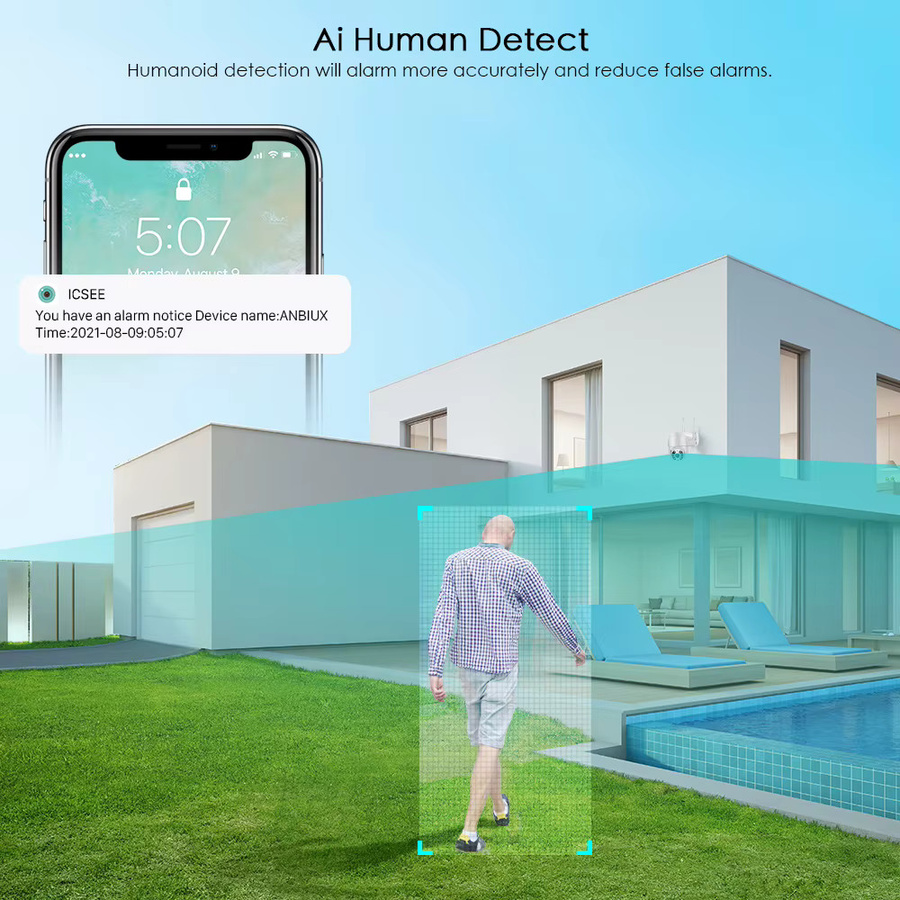 ANBIUX 8MP 4K PTZ WiFi IP Überwachungskamera mit 1080p, 4x digitalem Zoom, KI-Personenerkennung und Auto-Tracking, Weiß - Bild 3