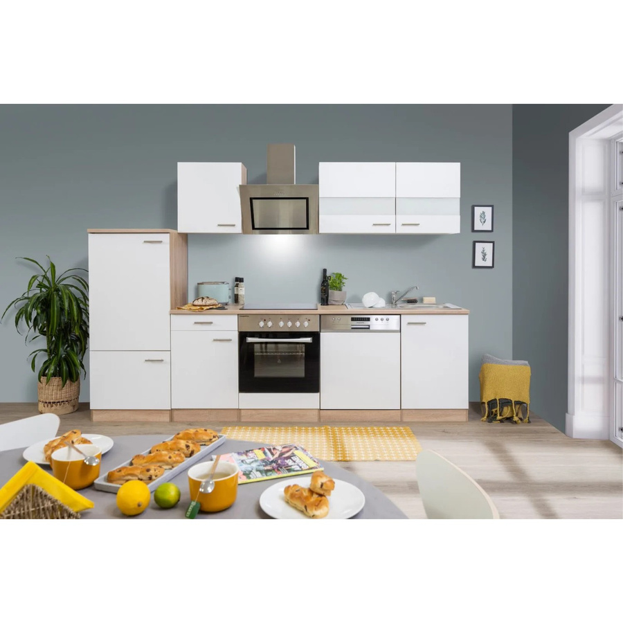 Respekta Economy Küchenzeile KB280ESWSC in Weiß-Eiche Sägerau mit Kühlschrank und Geschirrspüler, Breite: 280 cm - Bild 2