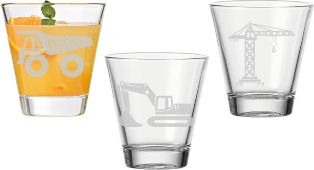 LUXENTU Kinderbecher mit Baustellenfahrzeug Motiv, 3er Set, transparent, 215 ml pro Becher - Bild 1